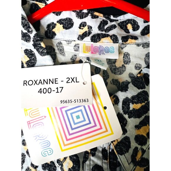LuLaRoe Womens 2XL Sleeveless Shirt Leopard & Stripe Print Snap-Up Blouse - Picture 3 of 4